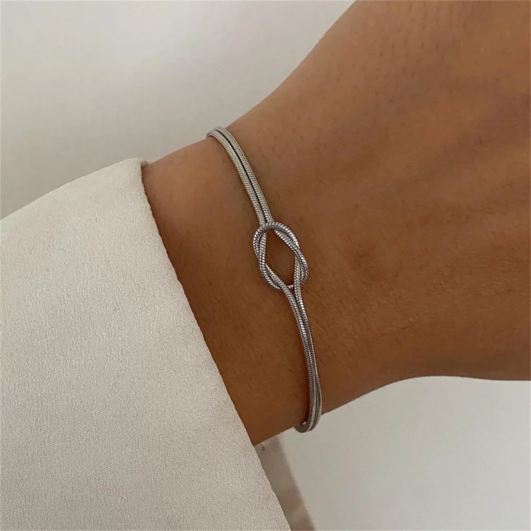 Chaîne serpent à nœud de saint-valentin en acier inoxydable, Bracelet à nœud fait à la main plaqué avec des bijoux de préservation de couleur or véritable 6