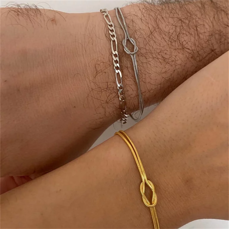 Chaîne serpent à nœud de saint-valentin en acier inoxydable, Bracelet à nœud fait à la main plaqué avec des bijoux de préservation de couleur or véritable 4